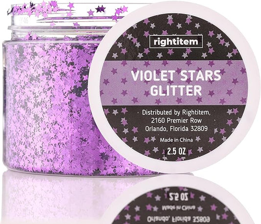 Nail Glitter - Violet Stars Chunky Glitter in Jar - 2,5 Oz Glitter for Crafts - Glitter for Slime - Face Glitter - Candle Glitter - Body Glitter