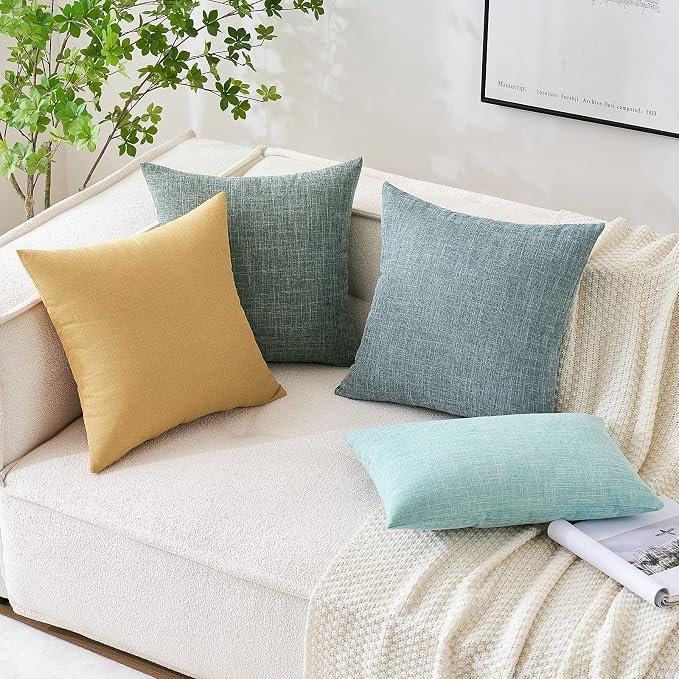 MIULEE Pack of 2 Decorative Linen Burlap Coastal Pillow Covers Farmhouse Boho Accent Pillowcases for Sofa Car Couch Bedroom Living Room Decor 20x20 Inch Teal