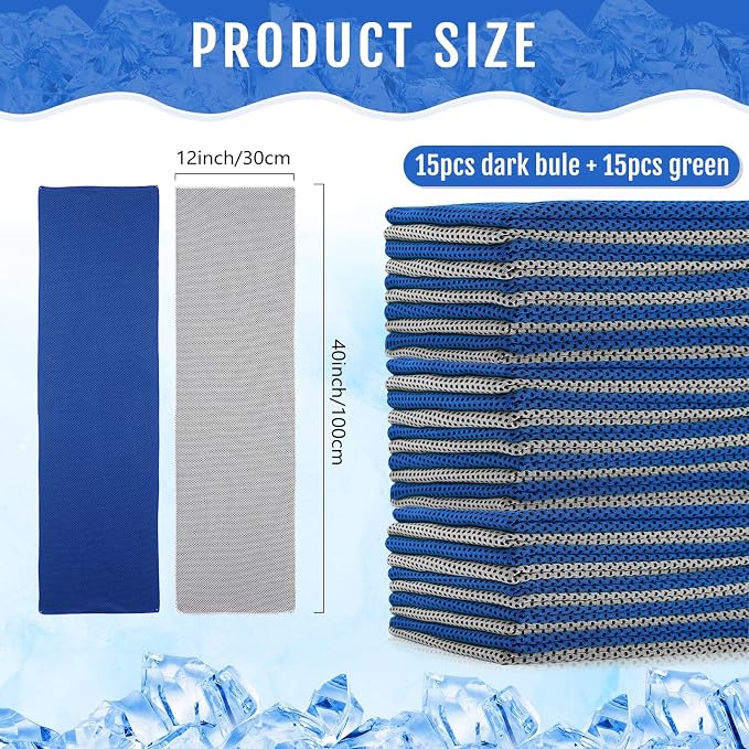 Hosuly 30 Pack Cooling Towels, 40"x12" Ice Breathable Soft Chilly Sweat Rag Microfiber Workout Rags for Gym Cooling Towels for Neck and Face for Yoga Golf Sport Running