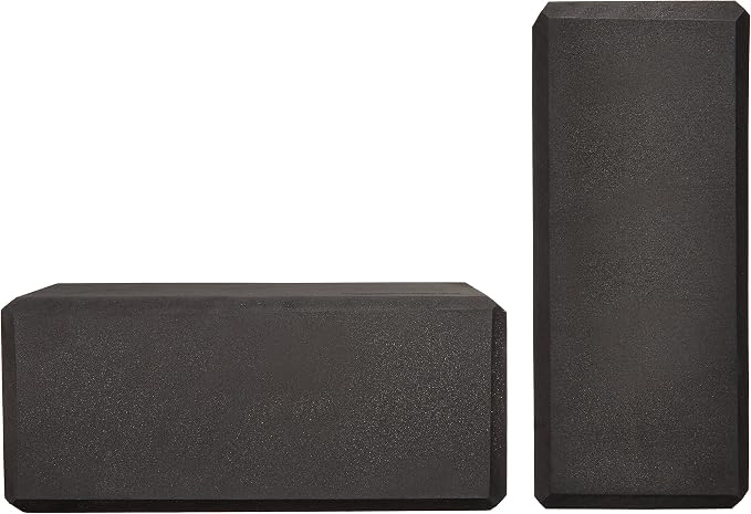 Amazon Basics Non-Slip Yoga Blocks, Set of 2, Deepen Poses, 4" x 9" x 6", Black