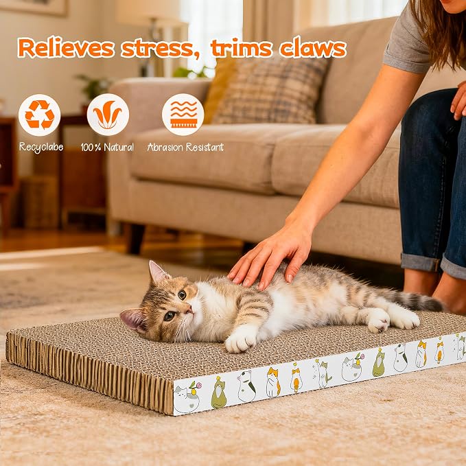 PatiencET Cat Scratching Board 4 Pack, Cardboard Cat Scratcher with Catnips | Flat Double-Sided, For Indoor Small Medium Cats Kittens