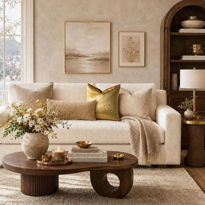 GIGIZAZA Gold Velvet Pillow Covers 16x16 Decorative Pillows Pack of 2 | Throw Pillows for Couch Sofa,300gsm Soft Textured Fabric,Modern Square Accent Pillowcases,Luxury Cushion Covers