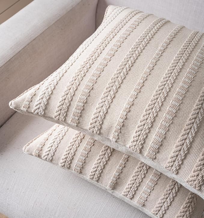 Cethom Boho Throw Pillow Covers 22x22 Inch Set of 2, Farmhouse Decorative Couch Pillow Cases, Beige Accent Pillows of Bed, Sofa Bedroom Living Room Home Decor Cushion Cover