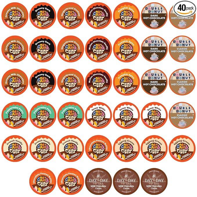 Perfect Samplers Hot Chocolate Pods, Hot Cocoa Single Serve Cups for Keurig K Cup Brewers, 40 Count