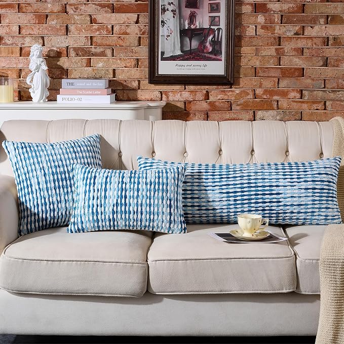 Set of 2 Boho Chenille Pillow Cover Decorative Tufted Pillowcase for Couch Bed Sofa Bedroom Living Room Modern 18 x 18-Inch Sky Blue