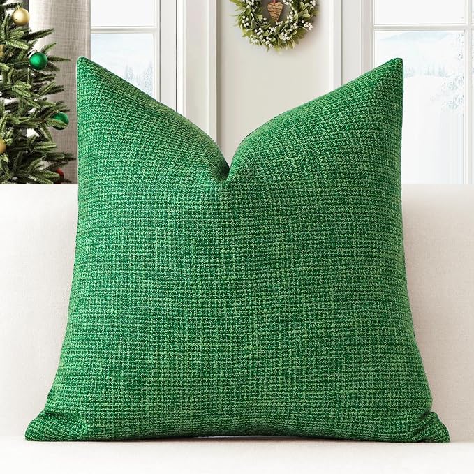 OTOSTAR Linen Throw Pillow Cover Set of 1 Decorative Square Pillowcases Cushion Covers 18x18 Inch for Home Decor Sofa Bedroom Car 45 x 45CM Christmas Green
