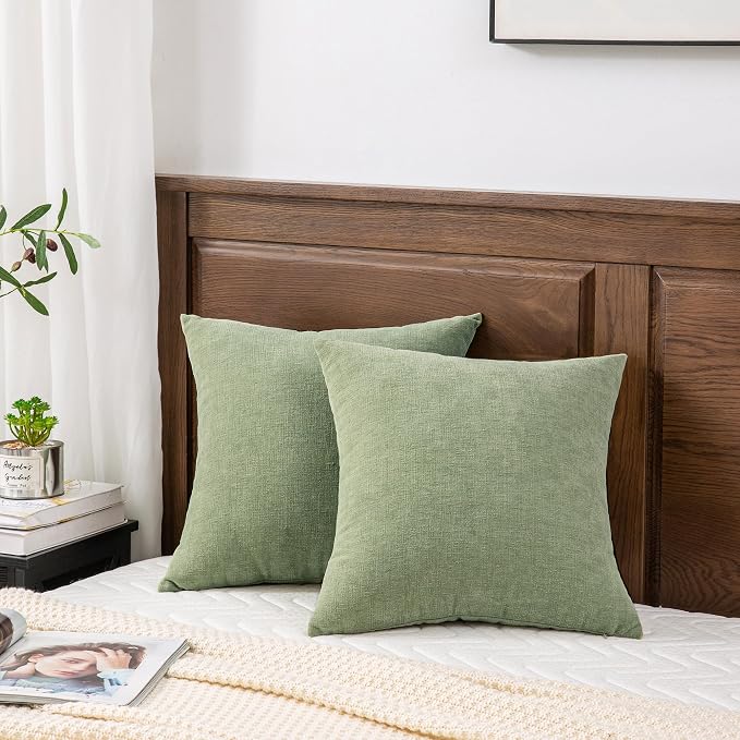 GAWAMAY Decorative Square Sage Green Throw Pillow Covers 20"x20" Inch Set of 2, Super Soft Chenille Pillows Cover, Farmhouse Fall Pillowcase for Living Room Bedroom Sofa Couch Cushion Cover 50x50cm