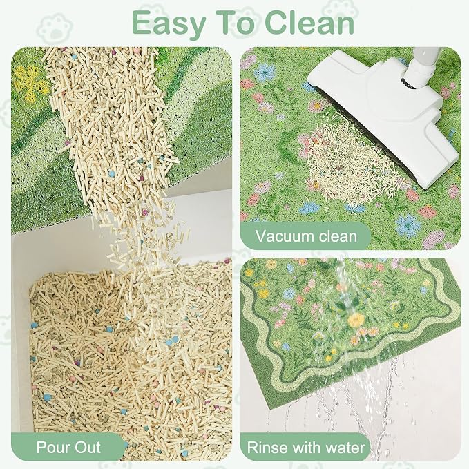 Glittme Cat Litter Mat, 24"x15" Non-Slip Washable Trapping Mat for Cats | Litter Trapping Mat With Thick PVC Coil To Catch Scatter, Soft On Paws And Waterproof Bottom To Protect Floors