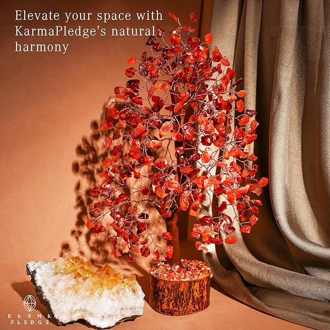 Crystal Tree of Life Birthday Gifts for Women, Men, Handmade Home Decor, Office, Room Decoration, Carnelian Reiki Healing Crystal Chakra Tree for Money, Good Luck Gifts for Her, Mom & Dad