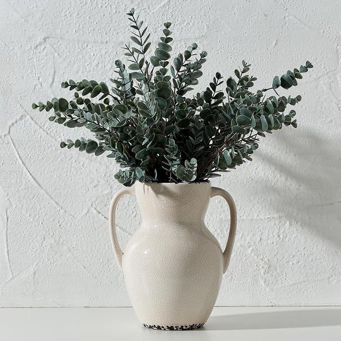 Emotionally Grounded Vase, Vaseking Large Ceramic Rustic Vase with 2 Handles, 8.3 inch Minimalist Decorative Farmhouse Vases for Home Decor, Living Room, Enterway, Table Decoration, Ice Cracked White