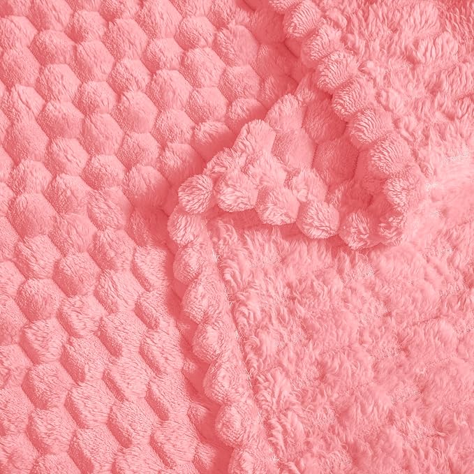 Vessia Flannel Fleece Throw Blanket(50x70 inch), 3D Jacquard Pink Fuzzy and Warm Blanket for Couch,Sofa,Bed,Chair, 300GSM Super Soft Touch Cozy Lightweight Throw for All-Season Home Decor