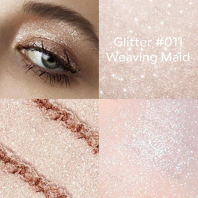 KYDA Light Champagne Glitter Eyeshadow, Pale Champagne Shimmer Eyeshadow, Ultra-fine Lightweight, Crease-proof High Pigmented Formula, Mini Glitter Eyes Makeup, Weaving Maid