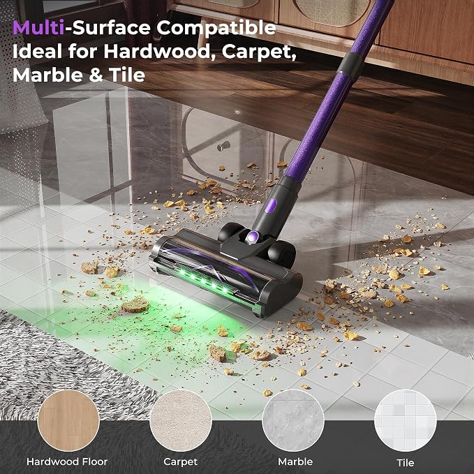 Cordless Vacuum Cleaner for Pet Hair, Powerful Suction, Up to 70Min Runtime | 600W Bushless Motor, Self-Standing, LED Smart Display, Anti-tangle Stick Vacuum Cleaner for Pet Hair, Carpet, Hard Floors
