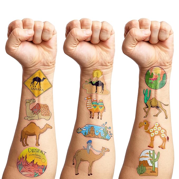 Desert Temporary Tattoos Camel Party Decorations Favors Supplies Summer Themed Cute Stickers 10 Sheets 100 PCS Gifts for Baby Girls Boys Class School Carnival
