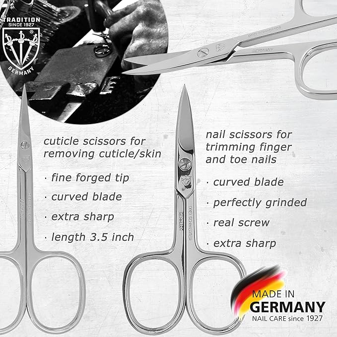 3 Swords Germany – brand quality 8 piece manicure pedicure grooming kit set for professional nail care with synthetic leather case red - Made in Germany
