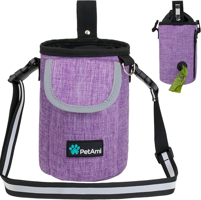 PetAmi Dog Treat Pouch, Large Hands-Free Training Bag, Purple