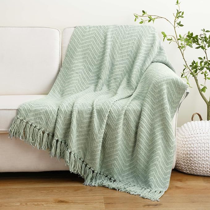 BATTILO HOME Sage Green Throw Blanket for Couch, 50"x60" | Knit Sage Throw Blanket Versatile for Couch, Super Soft Warm Spring Green Blanket for Bed Sofa