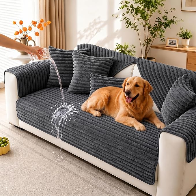 Waterproof Couch Cover for Dogs, Sofa Covers Washable & Non-Slip, Soft Dog Bed Blanket Protector for Sectional, Loveseat, Living Room Furniture (Dark Gray, 35.43"x 70.9" 1 Pack)