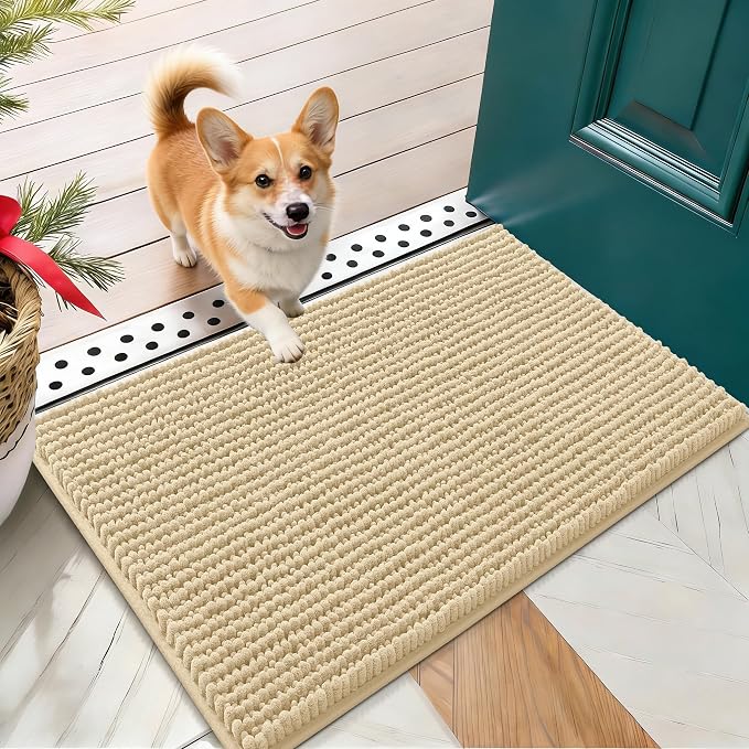 OLANLY Dog Door Mat for Muddy Paws 24x16, Extra Absorbent Chenille Mud Mat | Sand, Absorbs Moisture and Dirt, Non-Slip Machine Washable Doormat, Quick-Drying Indoor Entryway Floor Mat for Dogs