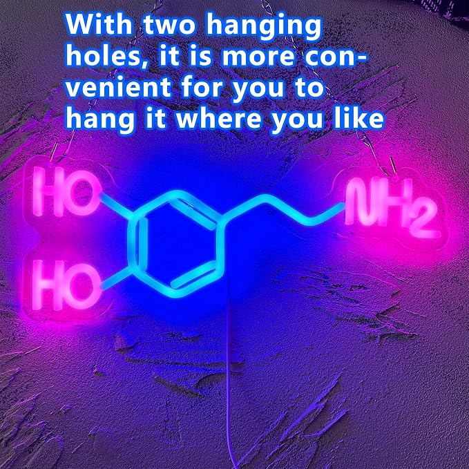 Dopamine Molecule Neon Sign Dimmable LED Light Up Wall Decor Science Chemistry Structure Art Aesthetic Happy Hormone Sign for Lab, Office, Classroom Graduation Christmas Gift(16.3 * 6.5in)