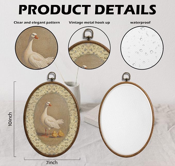 Vintage Mother Duck Oval Wall Art, Cottagecore Nursery Oval Framed Wall Art, Waterproof Cottage Core Home Decor, Sweet Nursery Gift for Farmhouse Bedroom Living Room, Home Retro Decor Products, 16