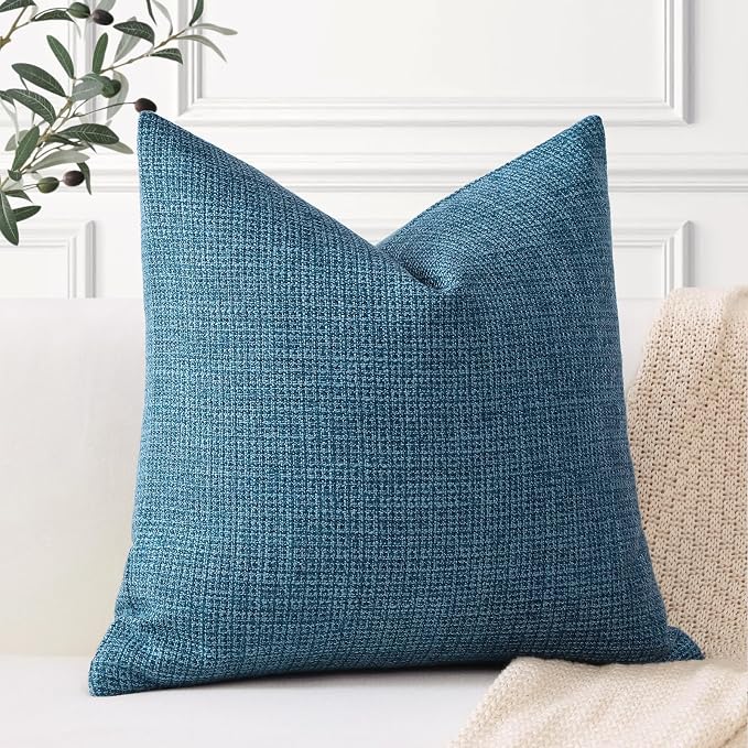 OTOSTAR Linen Throw Pillow Cover Set of 1 Decorative Square Pillowcases Cushion Covers 22x22 Inch for Home Decor Sofa Bedroom Car 55 x 55CM Dark Blue