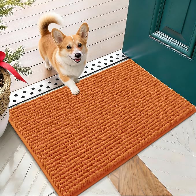 OLANLY Dog Door Mat for Muddy Paws 24x16, Extra Absorbent Chenille Mud Mat | Clay, Absorbs Moisture and Dirt, Non-Slip Machine Washable Doormat, Quick-Drying Indoor Entryway Floor Mat for Dogs