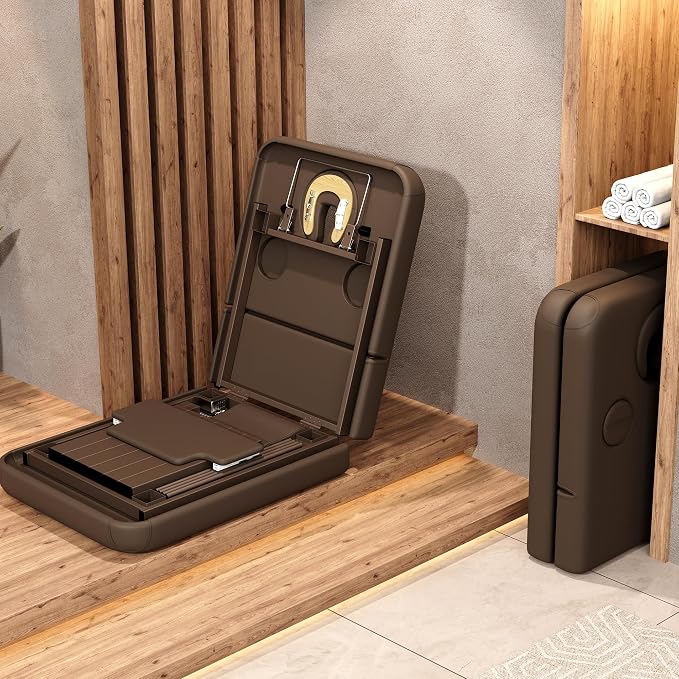 Extra Large 34''×80'' Folding Stationary Massage Table with Adjustable Backrest, Heavy-Duty Metal Frame PU Leather Treatment Bed for Spa, Physical Therapy, Tattoo, Facial & Medical Exam - Brown