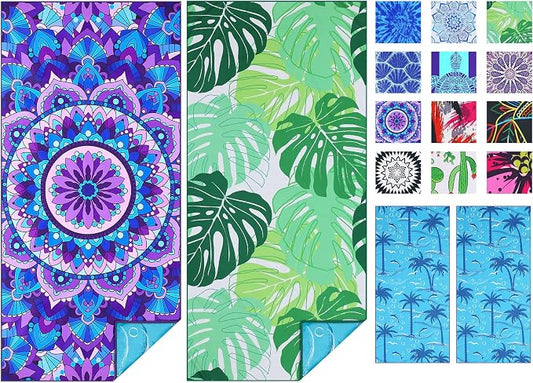 TwoYek 2 Pack Microfiber Thin Beach Towel Lightweight 71x32 Oversized Extra Large Sand Free Towels Quick Dry for Travel Pool Yoga Gym Sports Beach Accessories Vacation Essential Gift