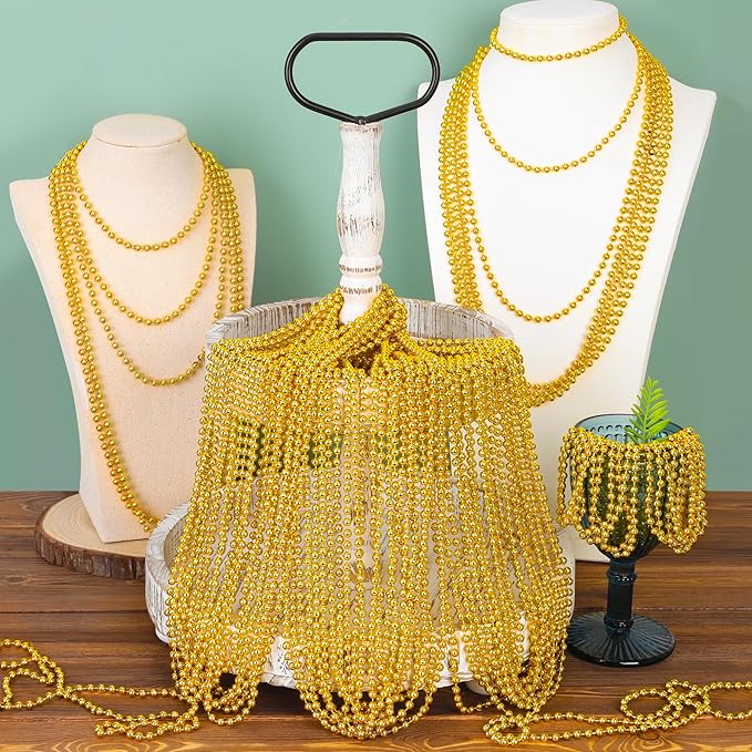 30PCS Mardi Gras Beads, Gold Bead Necklaces Decorations Stuff, 33" St Patricks Day Mardi Gras Necklace Party Favors, Festival Parade Throw Wedding Birthday Pirate Party School Activity Supplies Decor