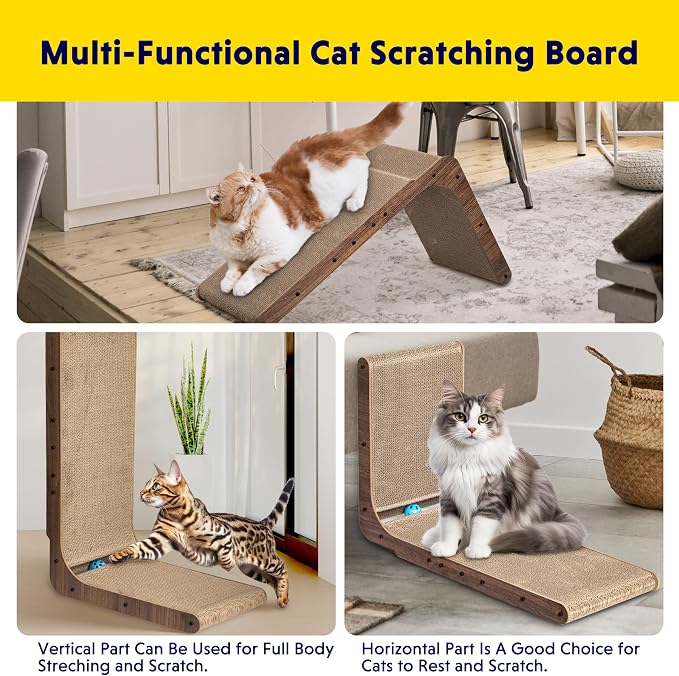 Simple Delxue Simple Deluxe Cardboard Cat Scratcher with Cat Toys Ball Track, 24 Inches L-Shaped Scratch Pad, Cardboard Lounge Bed, Stable and Durable, Furniture Protector, Reversible