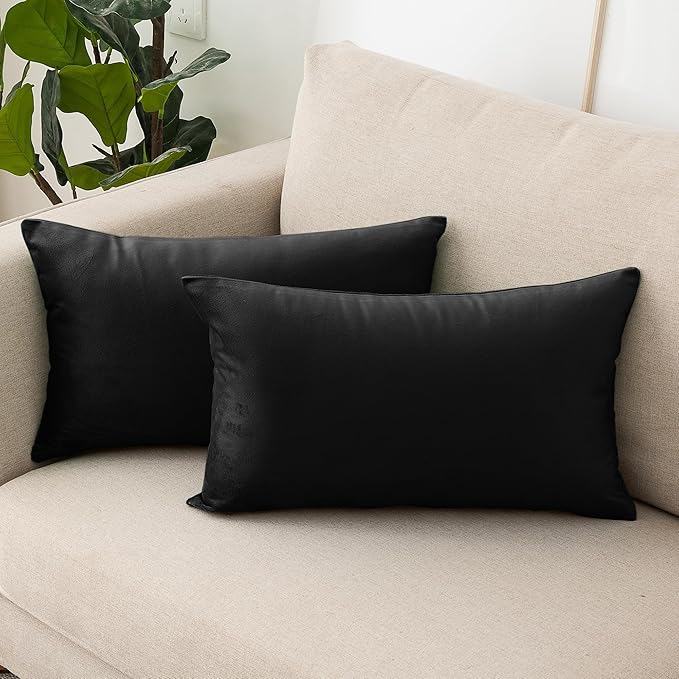 NiNi ALL Black Velvet Throw Pillow Covers 20x30 Pack of 2 Decorative Couch | Soft Solid Boho Cushion Squar Pillow Cases for Chair Sofa Bedroom Farmhouse Living room Modern Luxury Home Decor Halloween