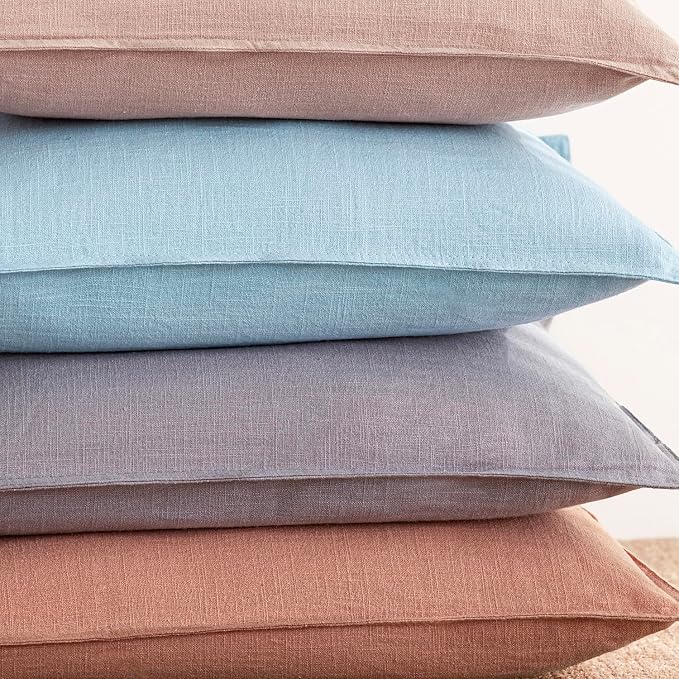 Foindtower Pack of 2, Decorative Linen Solid Throw Pillow Covers Soft Accent Euro Cushion Case Boho Farmhouse Neutral Pillowcase for Couch Sofa Bedroom Living Room Home Decor 22 x 22 Inch Light Purple