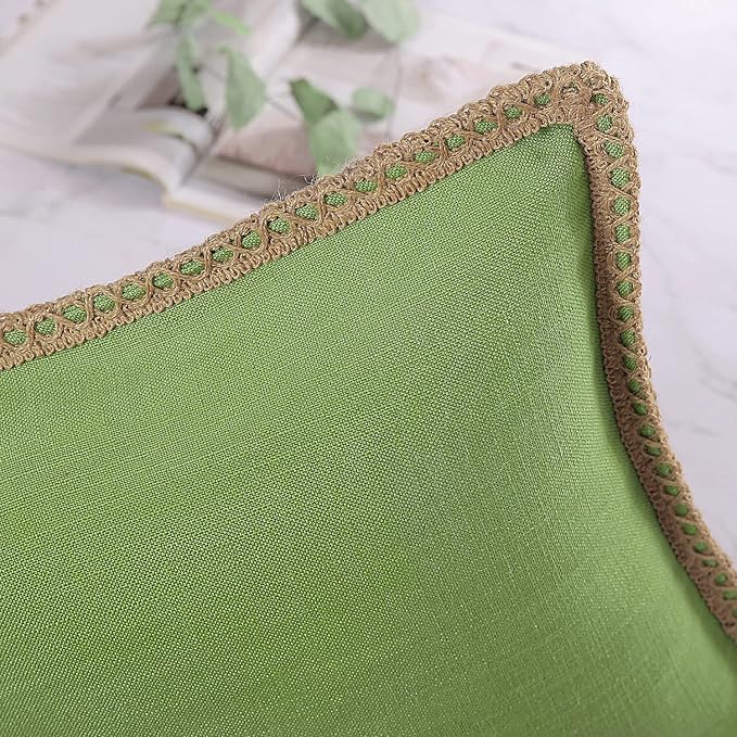 Phantoscope Farmhouse Christmas Solid Throw Decorative Pillow Christmas Cover Burlap Linen Trimmed Tailored Edges Outdoor Pillow Green 20 x 20 inches, 50 x 50 cm, Pack of 1