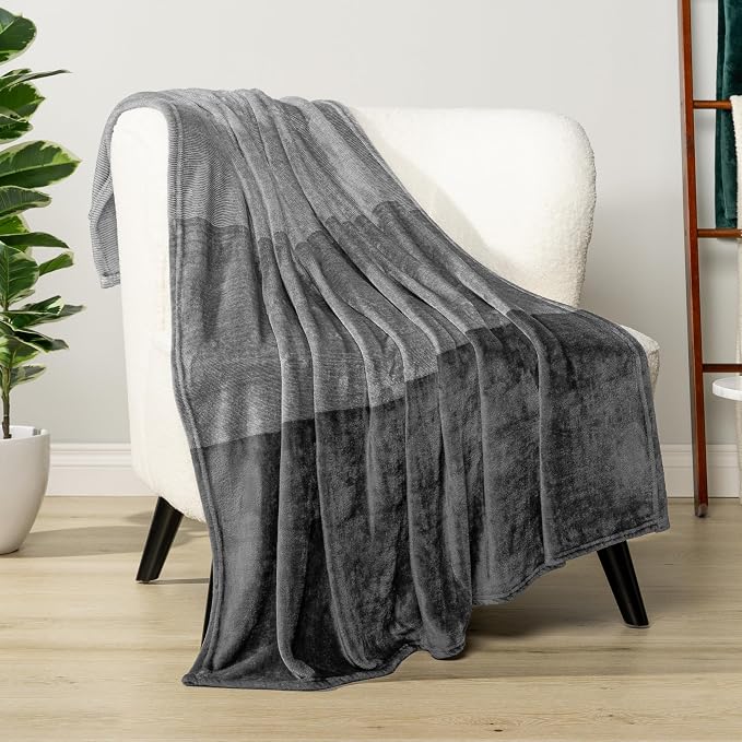 PAVILIA Gray Ombre Fleece Throw Blanket for Couch Sofa Bed, 50x60 | Gradient, Soft Plush Flannel Fleece, Lightweight Accent Blanket, Warm All Season, Machine Washable, Cozy Decor Gift