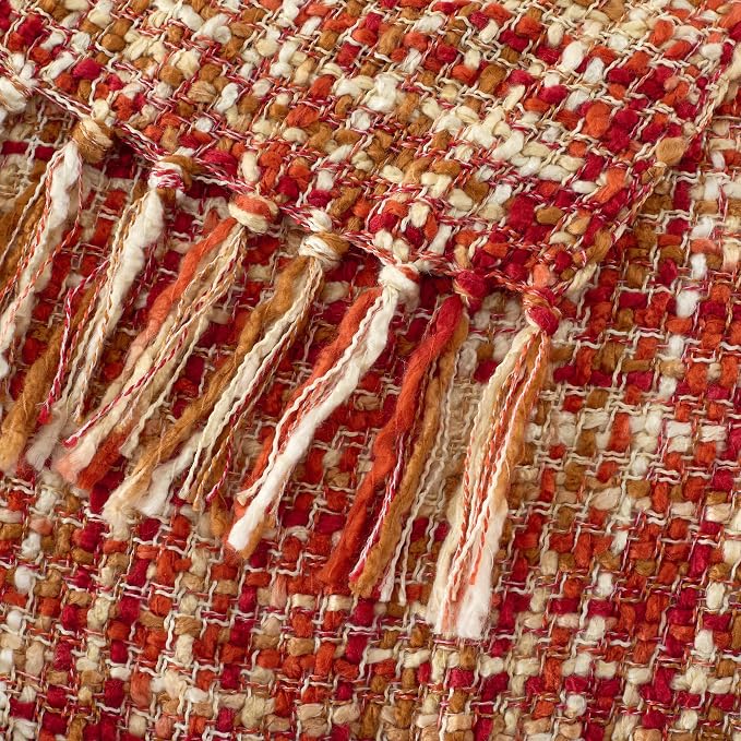 Multi-Color Cable Woven Throw Blanket for Couch - 60"X80" | Multicolored Boho Style,Super Soft Warm Cozy Chunky Blankets with Decorative Tassels for Bed and Sofa,Dark Red