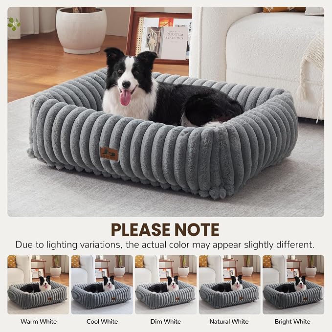 Dog Beds Large Sized Dog,Rectangle Orthopedic Pet Bed for Large Dog, Comfort Fluffy Memory Foam Dog Beds with Anti-Slip Bottom,Grey (35x25x9 inches)