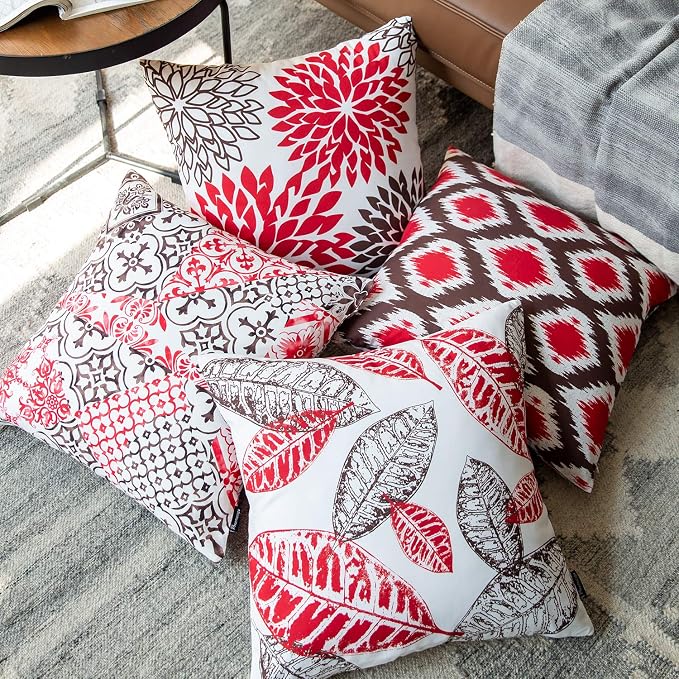 Phantoscope Set of 4 New Living Series Decorative Throw Pillow Case Cushion Cover, Red, 18" x 18" inches, 45cm x 45cm