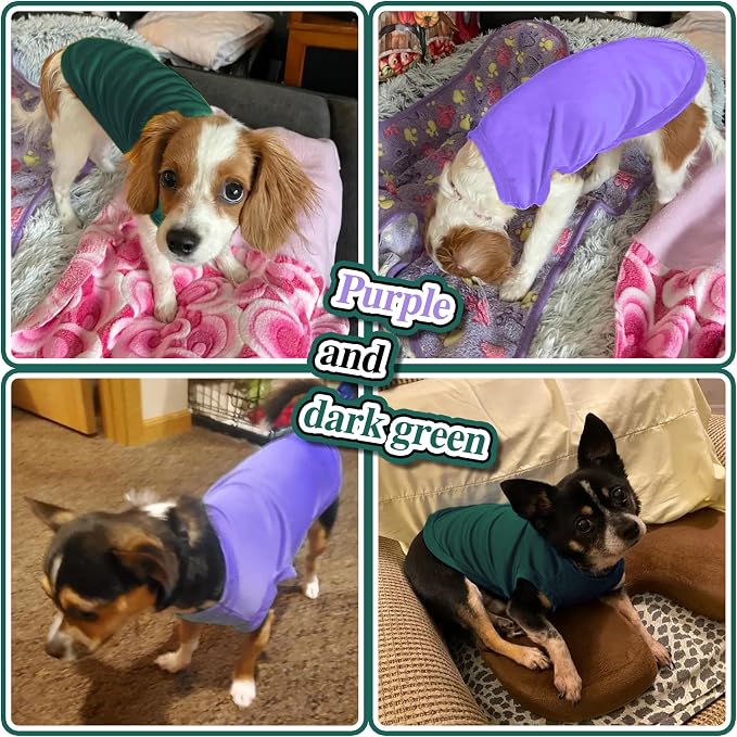 2 Pack Solid Color Dog Shirts – Lightweight, Breathable Pet T-Shirts, Durable Stretchy Clothes for Small to Large Dogs, Ideal for Everyday Wear & Holidays.Green Purple X-Large