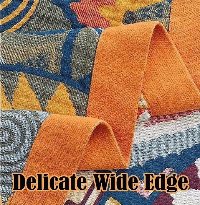 MSGKV Boho Throw Blanket 50"x60" Summer Cotton Colorful World Blanket | 100% Cotton Muslin, Decorative Throw Blanket, Reversible Weave, Soft & Breathable, Cozy Home Decor, Machine Washable