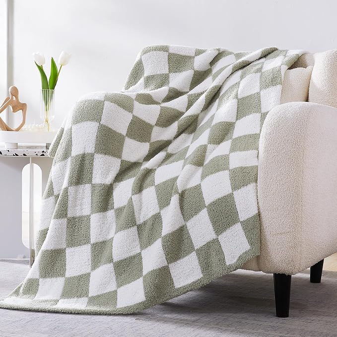 Soft Checkered Throw Blanket for Couch-Cozy Warm Knitted Blankets | Lightweight Warm Fluffy Decor for Women, Mom, Her & Girls, Sofa, Chair, Bed, 50x60in, Sage Green