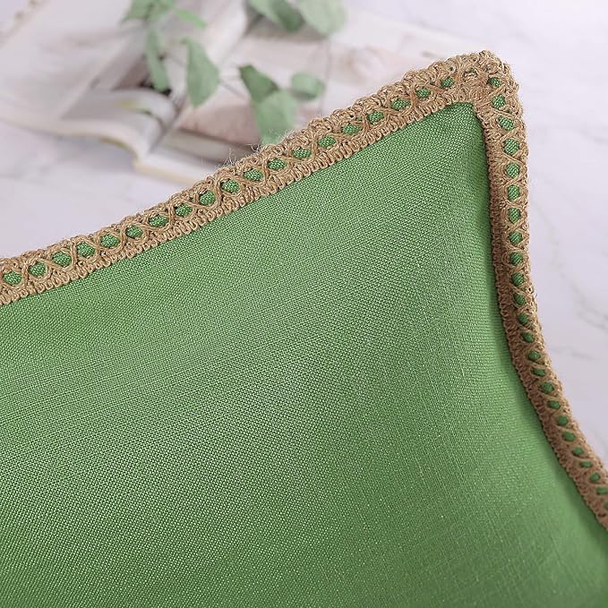 Phantoscope Farmhouse Decorative Throw Pillow Cover Burlap Linen Trimmed Tailored Edges Outdoor Xmas Pillow Green 12 x 20 inches, 30 x 50 cm