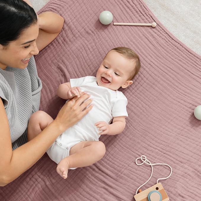 Comfy Cubs Muslin Baby Blanket 40" x 40" L - Swaddle Blankets Mauve | Soft, Lightweight, 6-Layer Cotton Breathable Baby Blankets - Comfortable, Gentle & Versatile Cotton Baby Blankets for Sleep