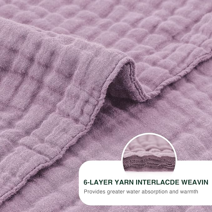 Love's cabin 100% Cotton Muslin Blanket, 6 Layer Lightweight Breathable Gauze Large Throw Blanket 50 x 70 Inches, Soft Cooling All Season Blanket for Couch or Sofa, Lavender