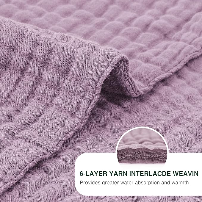 Love's cabin 100% Cotton Muslin Blanket, 6 Layer Lightweight Breathable Gauze Throw Blanket 50 x 60 Inches, Soft All Season Blanket for Couch, Bed, Sofa, Lavender