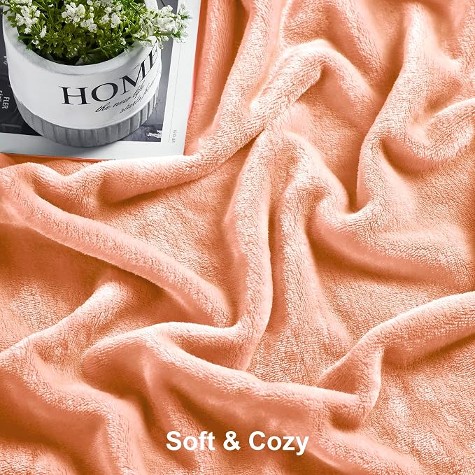 DREAMNINE Extra Large Soft Comfy Fluffy Fleece Bed Blanket Queen Size 90" x 90", Luxury Decorative Fuzzy Blanket for Bedroom, Big Cozy Shaggy Warm Flannel Blankets for Winter Autumn Pet, Peach