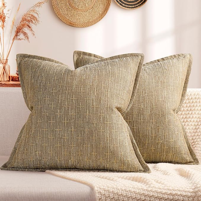 Pillow Covers 22x22 Set of 2 Soft Polyester Textured Pillow Covers with Stylish Flange Edge Cozy Farmhouse Throw Pillows for Couch Bed Sofa Living Room