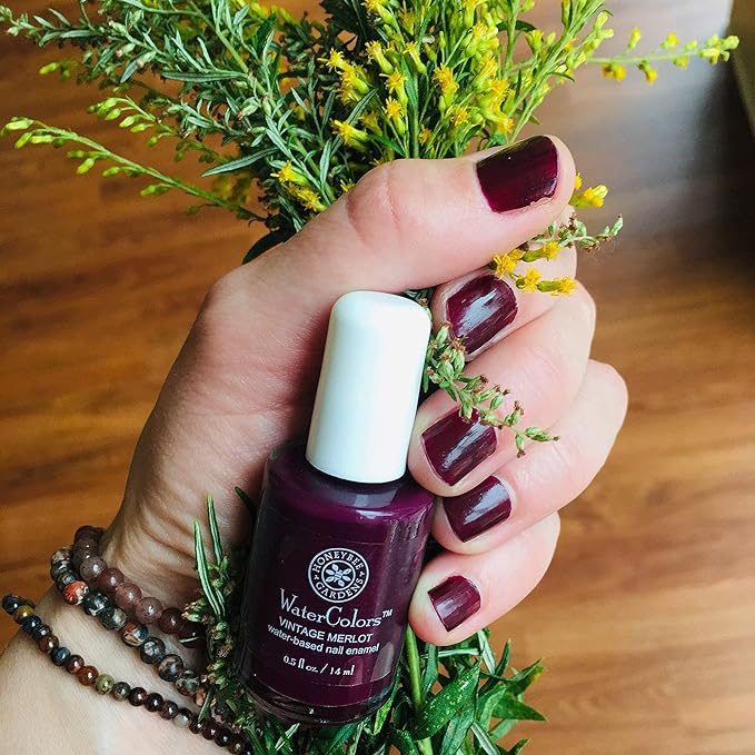 Honeybee Gardens Water-Based Nail Enamel, Vintage Merlot, Matte Deep Berry Red Wine, Eco-Friendly, Odorless & Vibrant Polish, 0.5 fl oz