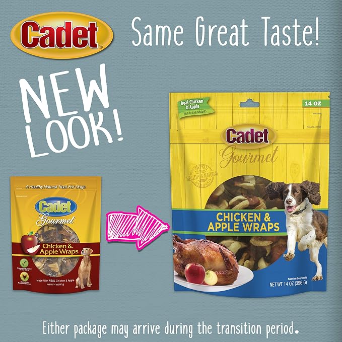 Cadet Gourmet Chicken & Apple Wrapped Biscuits Dog Treats, 14 oz | Made with real chicken & apple, dog treats wraps, crunchy healthy dog treats, great for training, for small & large breeds