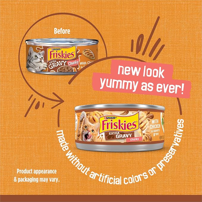 Friskies Purina Extra Gravy Wet Cat Food Chunky Chicken in Savory Gravy - 5.5 oz. Cans,(Pack of 48)